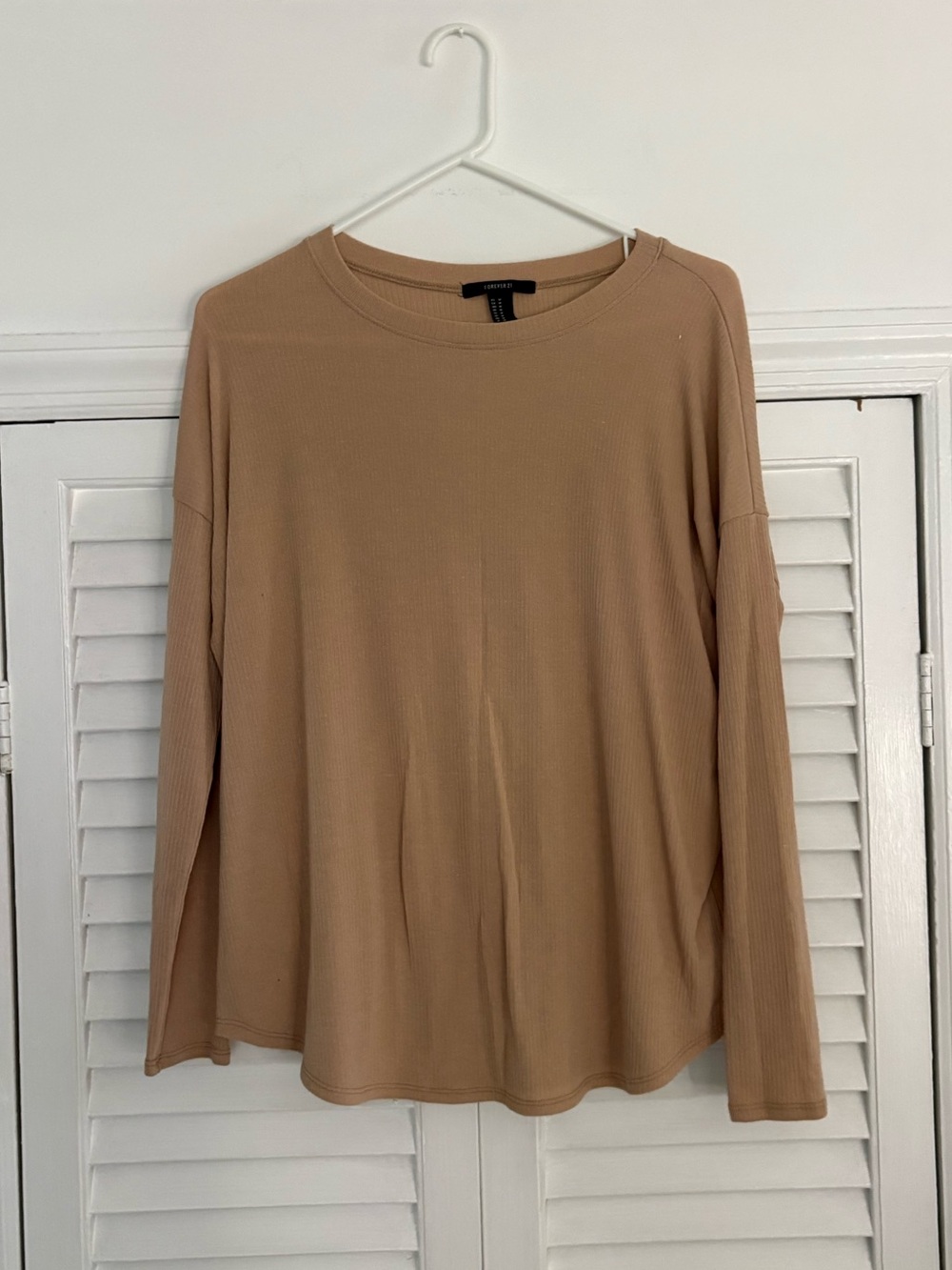 FOREVER 21 Basic Ribbed Long-Sleeve Top - Tan